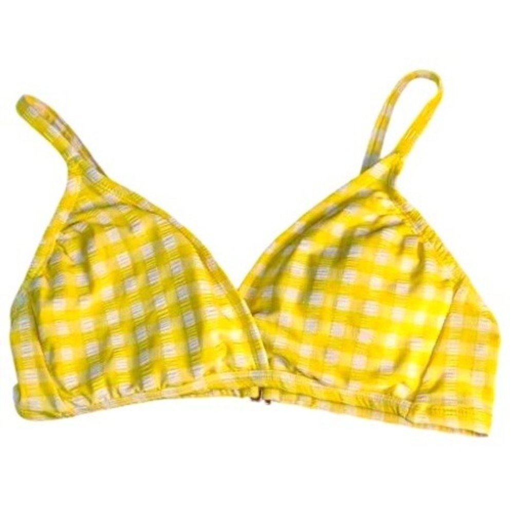 Kona Sol ~ Yellow Gingham Textured Crossover Triangle Bikini Top ~ Size Small